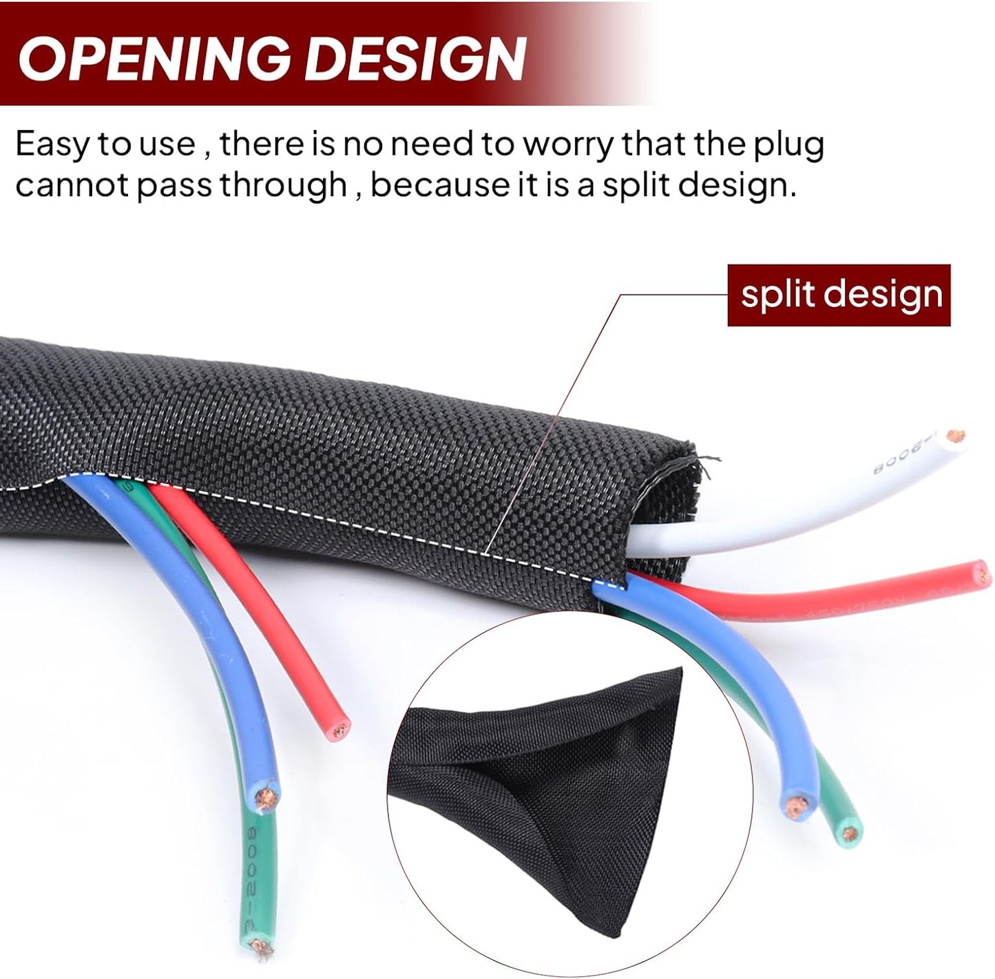 Black Braided Cable Management Sleeves Wire Loom Tubing Cord Protector Self-Wrapping (3/8"-30Feet)