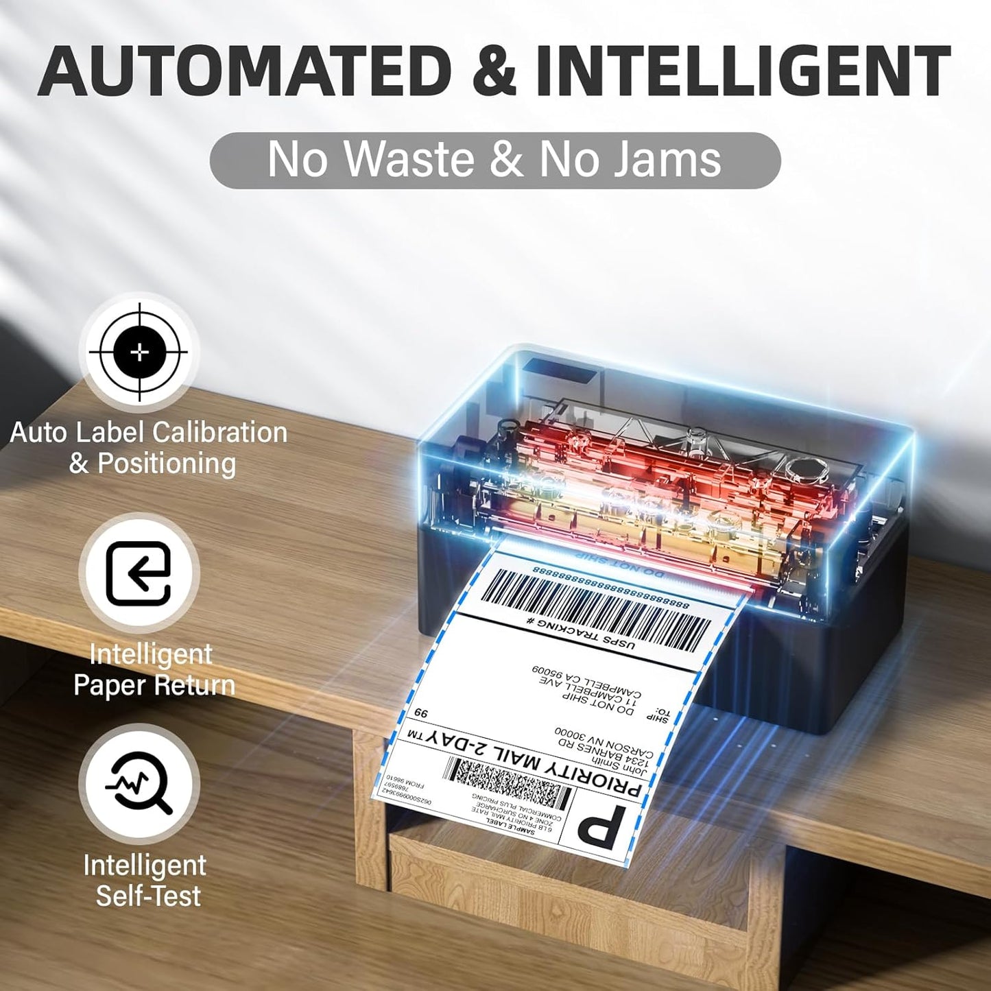 Label Printer, Bluetooth Shipping Label Printer with Black Label Holder, 4x6 Thermal Printer for Shipping Packages, Compatible with Android, iOS, Windows, Mac, Chromebook, Amazon, Ebay, UPS
