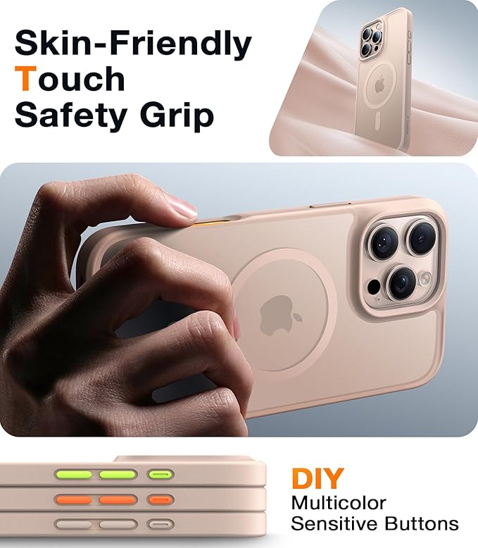 TORRAS Magnetic Shockproof for iPhone 16 Pro Max Case, [4X Military-Grade Protection] [Compatible with MagSafe] Translucent Desert Titanium White | Magnetic, Shockproof, Translucent