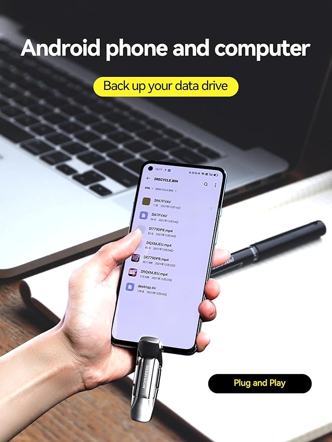 MOVE SPEED 128GB Solid State Flash Drive 400MB/s High Speed Type C + USB 3.2 Drive Dual Port, Thumb Drive Compatible with iPhone 15, 16,17 Series/Android Phone/MacBook/Audio/Smart TV(1 Pack)