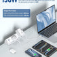Jgstkcity 130W Desk Clamp Power Strip, 12 USB Ports (6 PD 65W USB-C),Surge Protector,ETL Listed Power Hub Extension Cord,Fast Charging Station for Home Office Desk Edge Mount (White, 12 USB-130W)