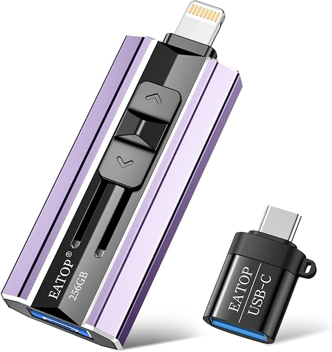 256GB Flash Drive Intended for Phone Tablet Androidphone and Computers, 4 in 1 Photo Stick for Phone Memory Storage Easily Backup Photos Videos, Plug and Play, No App Required (Light Purple)