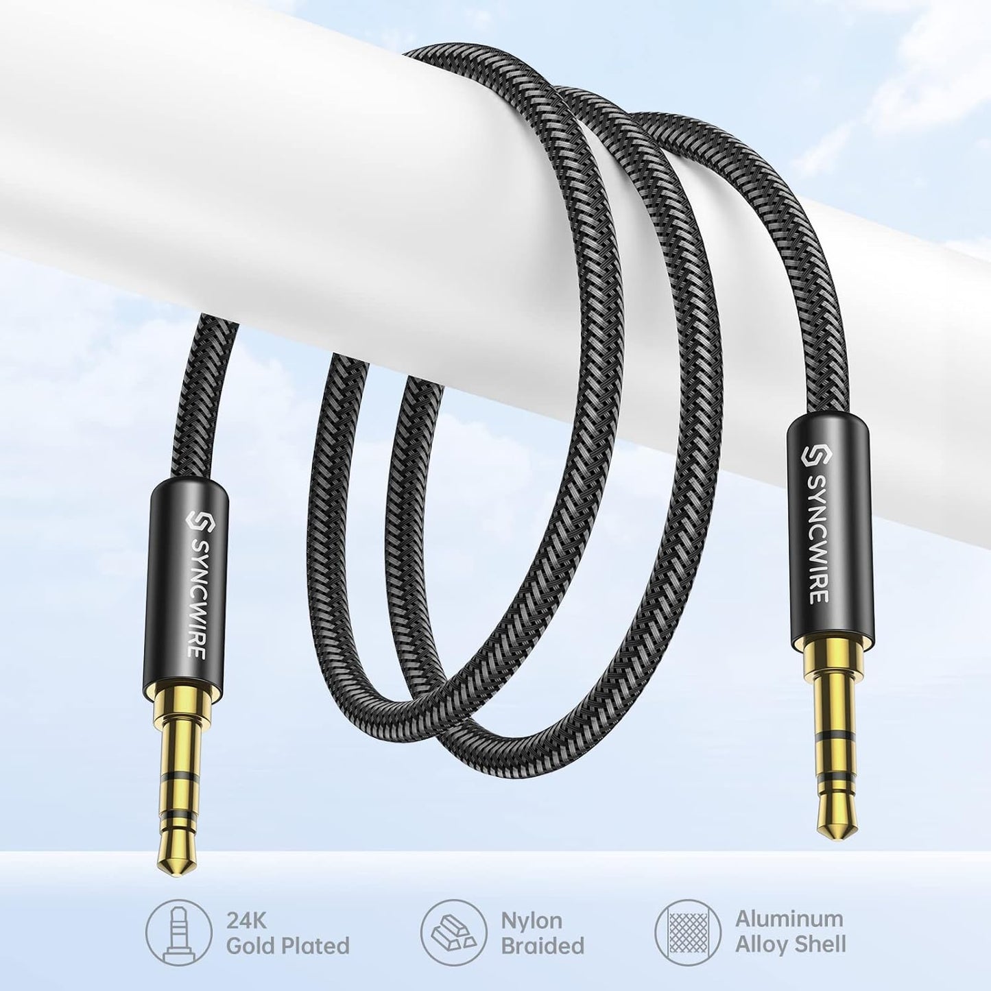 Syncwire Long Aux Cable 6.5Ft- Auxiliary Audio Cable for Headphones, Car, Home Stereos, iPhone/Ipad iPod/Echo Dot, Galaxy S8/ Galaxy Note 8/ Smartphones & More - Black
