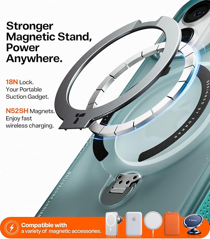 TORRAS Ostand Q3 Air for iPhone 17 Case with 360 Magnetic Stand, Fit for MagSafe, Mil-Grade Drop Tested, Camera Control Button, Shockproof Phone Case for iPhone 17 6.3'', Glacier Sprint