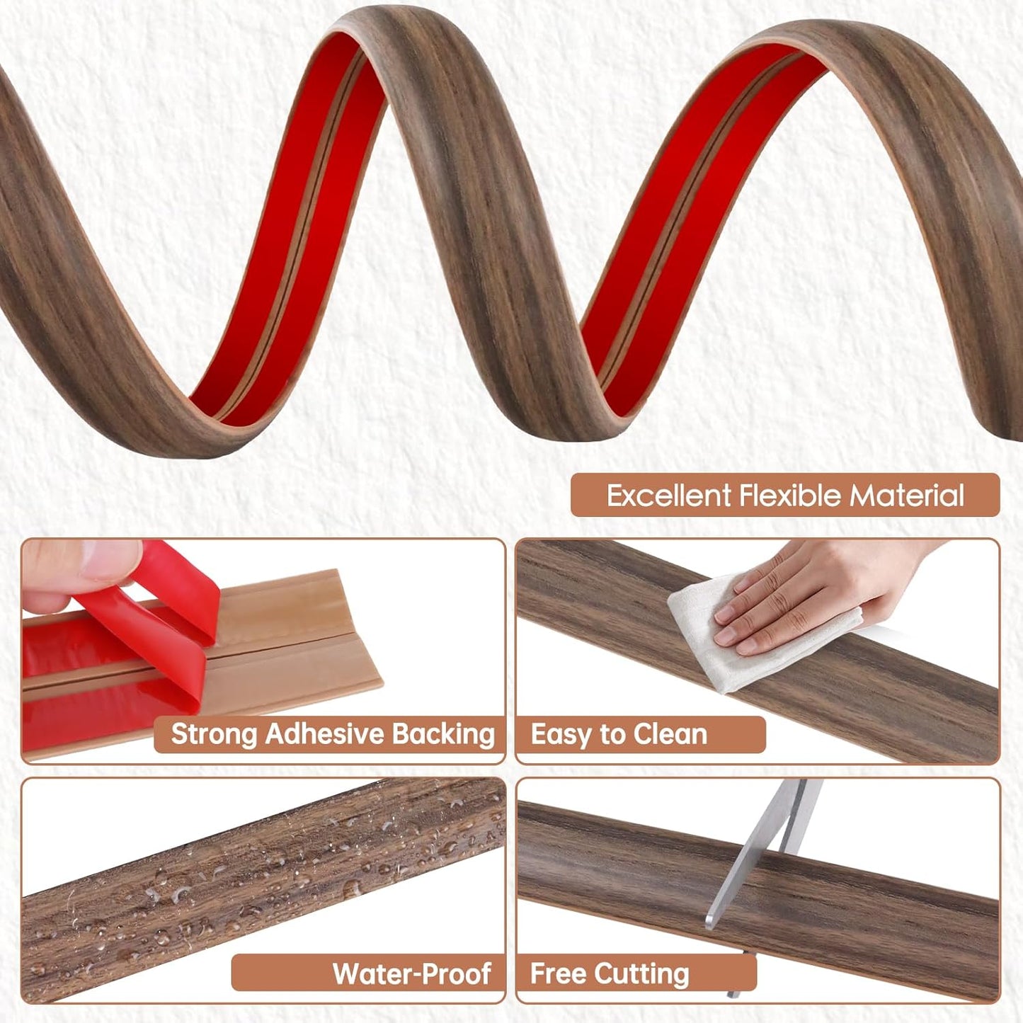 Floor Cord Cover for Wires on Floor Self Adhesive Cord Hider Floor Cable Management Wire Covers for Cords Protector Prevent Cable Trips Cord Cavity W 0.47" x H 0.27", Misty Brown Wood, 20Ft