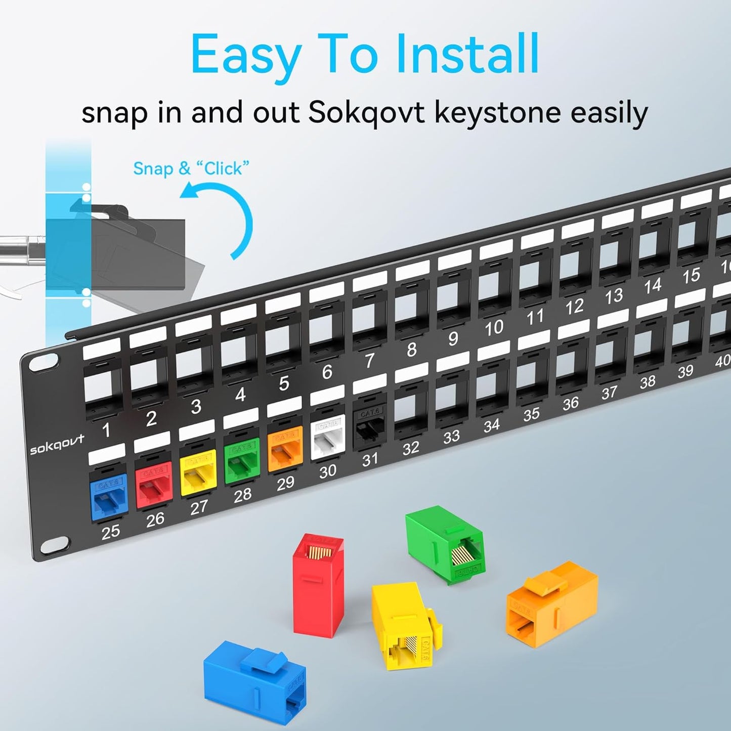 48 Port Blank Keystone Patch Panel with Snap-in Design, Cat6 Network Patch Panel 2U 19 inch, Rack Mount Ethernet Patch Panel (for Slim Keystone Only)