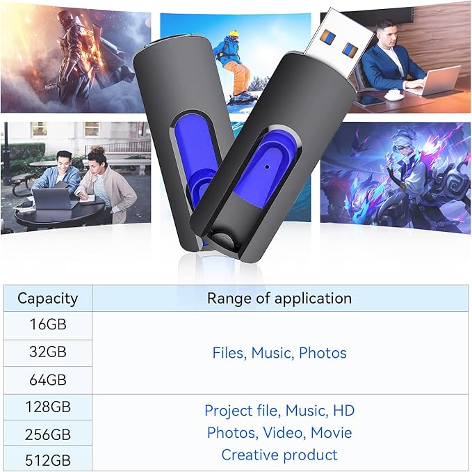 16GB Flash Drive 10 Pack, JUANWE USB 3.0 Flash Drives, Bulk Flash Drive 16 GB Thumb Drive Mutipacks, USB Drive 3.0 Retractable Memoria USB Jump Drive for Data Storage & Backup, Blue