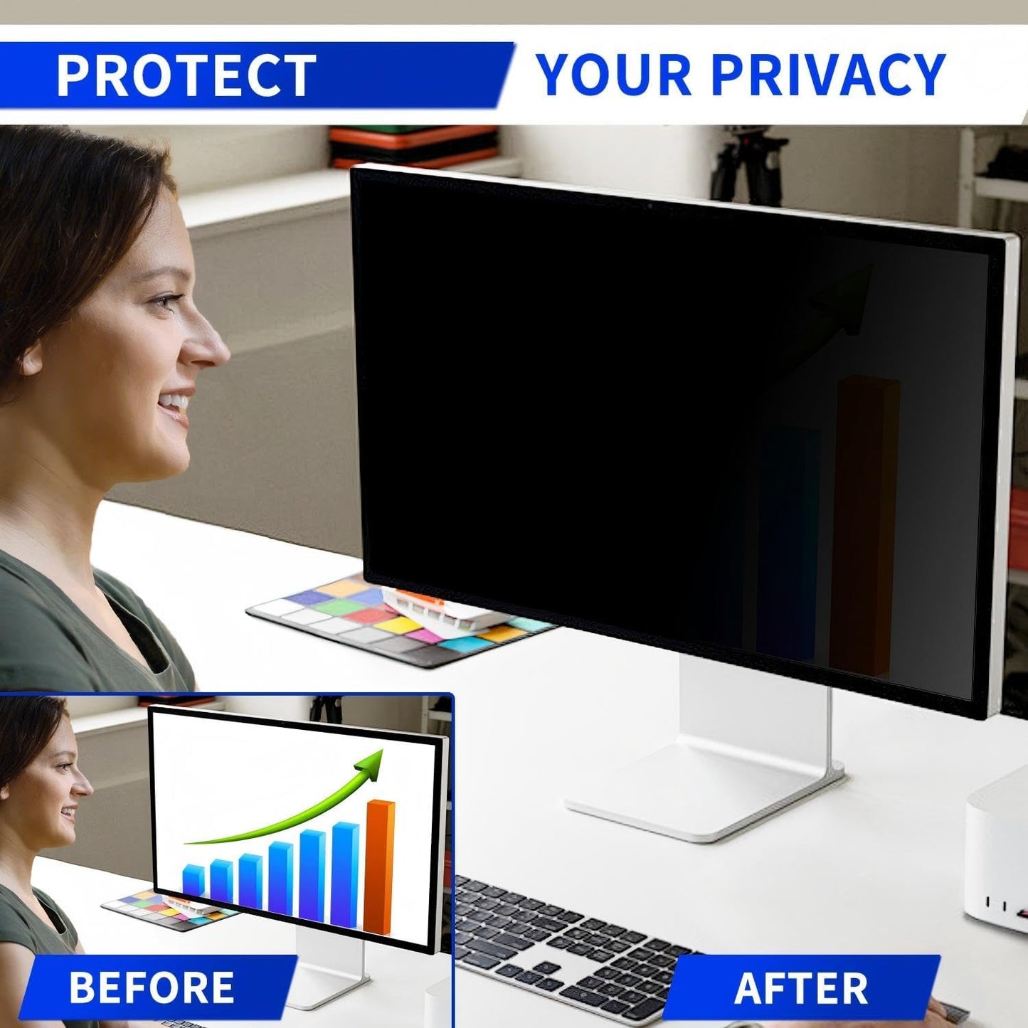 24 Inch Computer Privacy Screen for 16:9 Aspect Ratio Widescreen Monitor, Eye Protection Anti Glare Blue Light Computer Monitor Privacy Filter, Removable Anti-Scratch 24in Protector Film