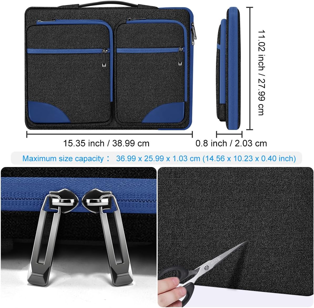 Hseok Laptop Sleeve 15 15.6 16 inches Case Protective PC Briefcase for Commuting and Business Trip，Blue