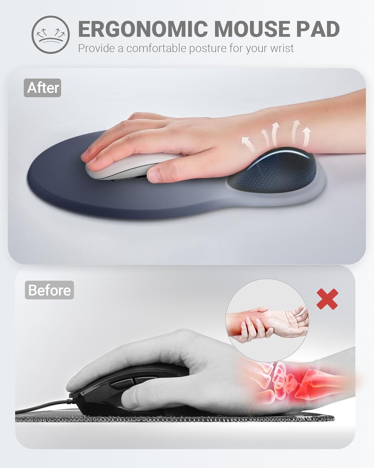 Ergonomic Mouse Pad Wrist Support Set, Memory Foam Keyboard Wrist Rest Set, Keyboard Pad, Non-Slip Base Mousepad（Gradient Blue Black Set）