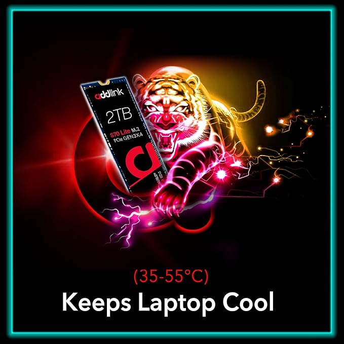 Addlink S70 Lite 2TB Ultra Durability Gaming SSD Maximum Speed 3500 MB/s Internal Solid State Hard Drive - M.2 2280 PCIe 3.0 NVMe Gen3X4 3D NAND SSD (ad2TBS70M2P)