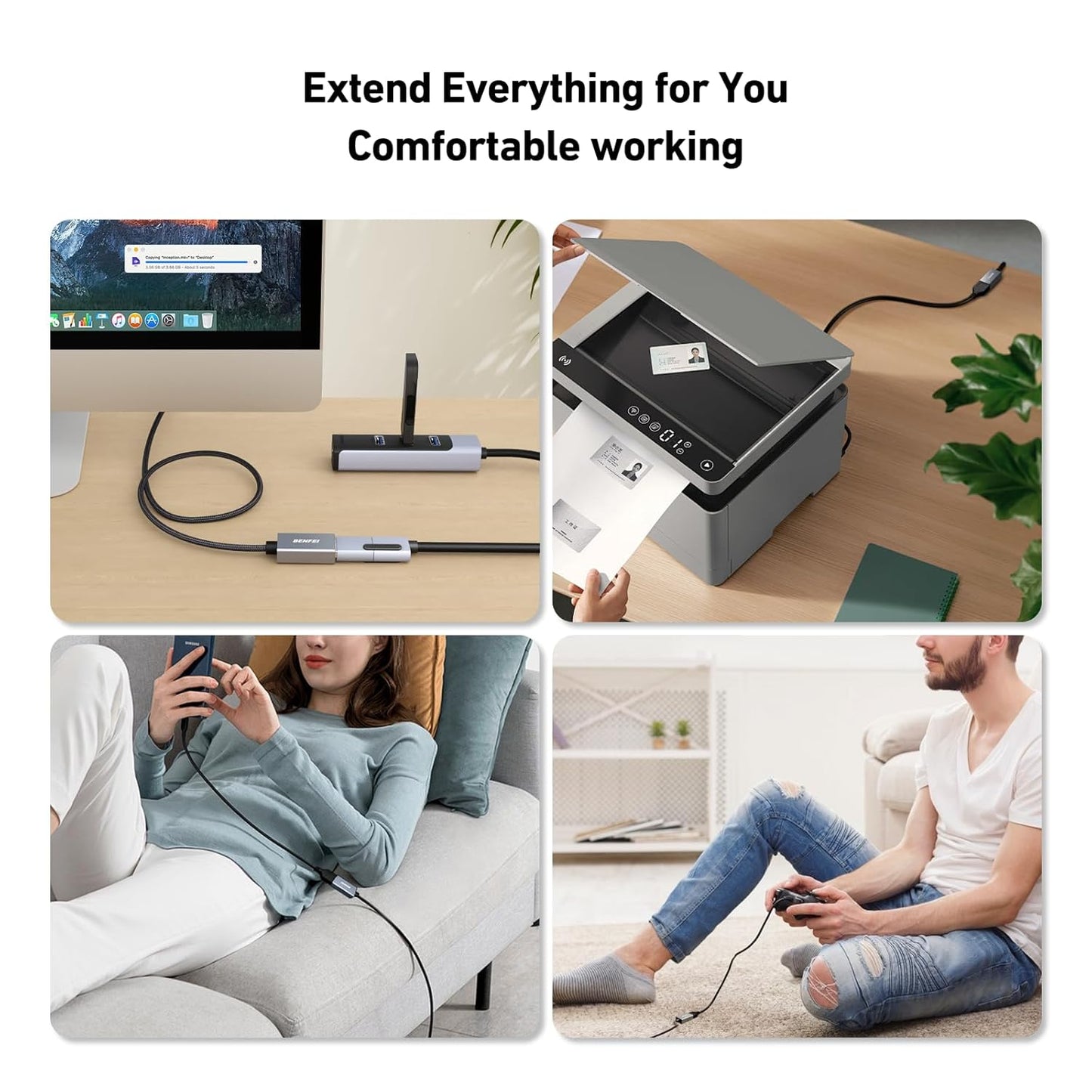 BENFEI USB 3.0 Extension Cable 6.6 Feet, Nylon Braided Compatible with Webcam, Camera, Phone, USB hub, Mouse, Keyboard, Printer, Hard Drive, Headset
