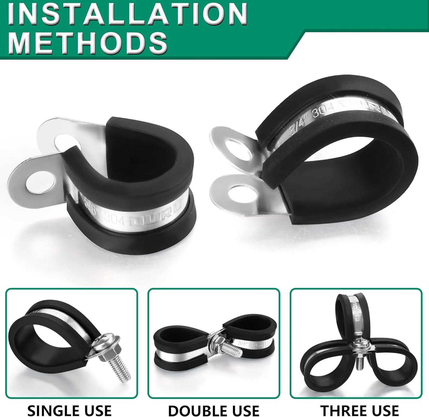 100PCS Cable Clamps 1/8 Inch 304 Stainless Steel Cable Clamps Rubber Coated Cushioned Insulated Cable Clamp,Automotive Wire Clamps,Pipe Clamps,Metal Clamp for Tube,Wire Cord Installation(3mm)