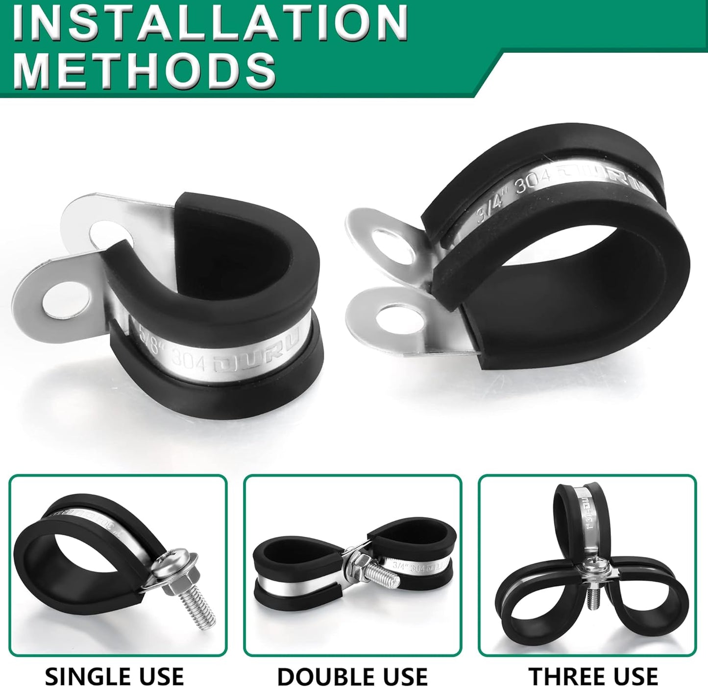 100PCS Cable Clamps 3/16 Inch 304 Stainless Steel Cable Clamps Rubber Coated Cushioned Insulated Cable Clamp,Automotive Wire Clamps,Pipe Clamps,Metal Clamp for Tube,Wire Cord Installation(5mm)