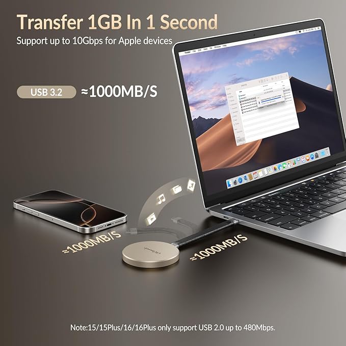 GiGimundo 1TB Magnetic Portable SSD, Up to 2000MB/s, External Solid State Drives with USB-C 3.2 Gen 2x2 Compatible with iPhone 15/16/17 Series and Other USB-C Devices– Fast File Transfer