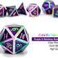 Purple Metal Dice Set D&D, DNDND 7 Die Enamel Polyhedral DND Dice Set with Metal Tin for Dungeons and Dragons and Role Playing Game