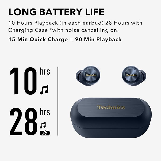 Technics Reference Class Hi-Fi Wireless Earbuds,Dolby Atmos with Head Tracking,Adaptive Noise Cancelling,3 Device Multipoint, 10-hr Battery,Wireless Charging,Improved Fit -EAH-AZ100-A (Blue)