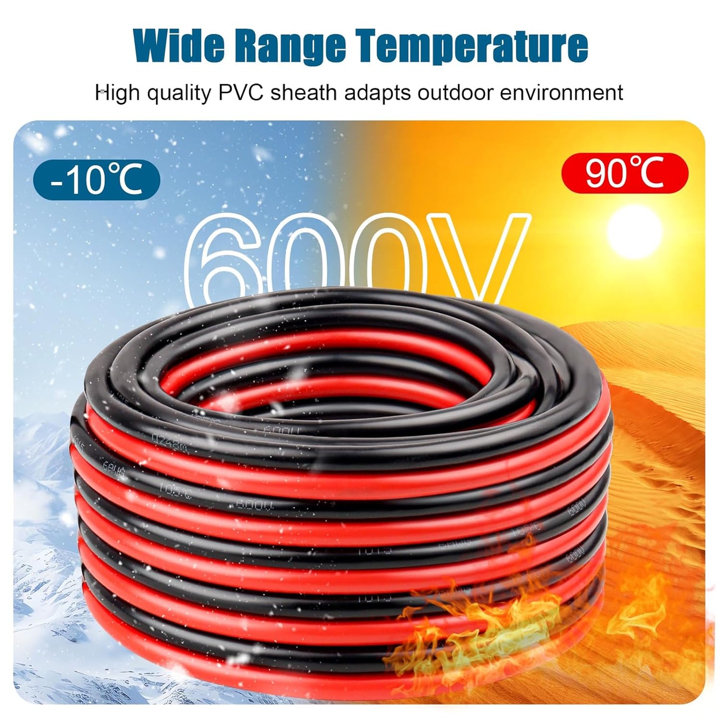 6 Gauge Wire 2 Conductors Copper Wire, 6 AWG Battery Cable Oxygen Free Copper Wire for Solar Panel, Automotive, Trailer, RV and Speaker (6 Gauge 50FT)
