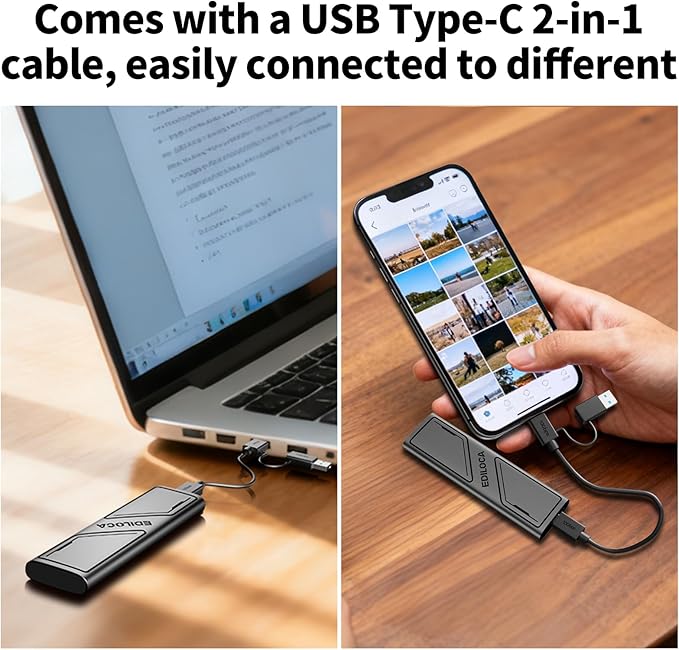 EP1000 External Hard Drive 2TB,Portable Ssd,External Solid State Drives Up to 1000MB/s Read, Storage Expansion, Compatible w/USB-C Smartphones, PC, Mac, Tablets, Sleek & Sturdy Design