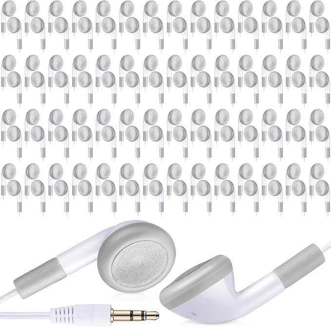 Konohan 150 Packs Earbuds Bulk Earphones with 3.5 mm Headphones Wired Ear Earbud Wired Earphone for Adult Teacher Office Home Computer Travel Library Individually Packed(White)