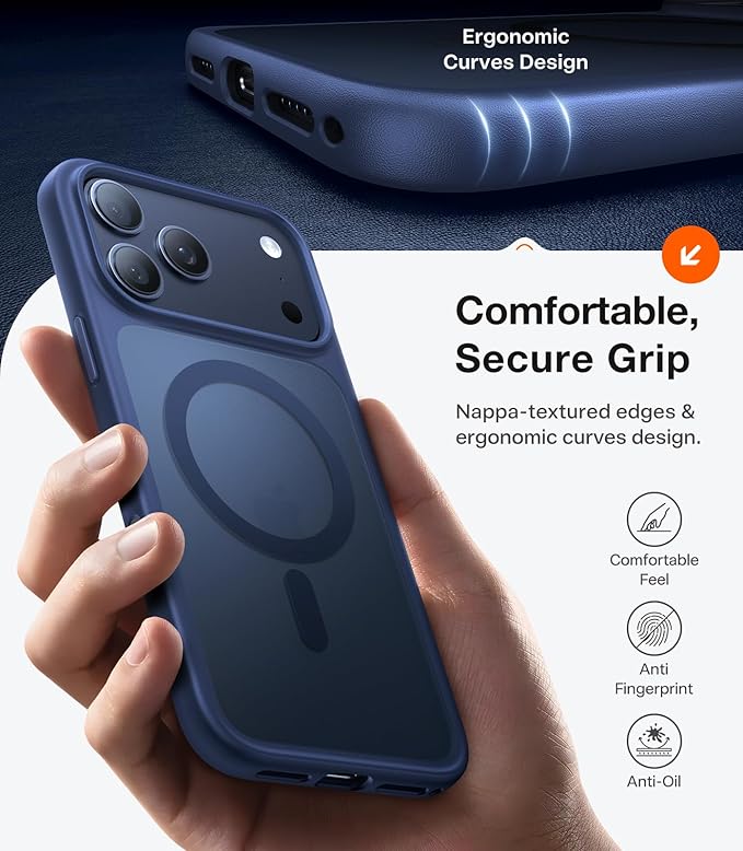 TORRAS Magnetic Shockproof for iPhone 17 Pro Case, Camera Control, Fit for MagSafe, Military-Grade Protection, Translucent Slim Case for iPhone 17 Pro Phone Case Anti-Fingerprint, Deep Blue