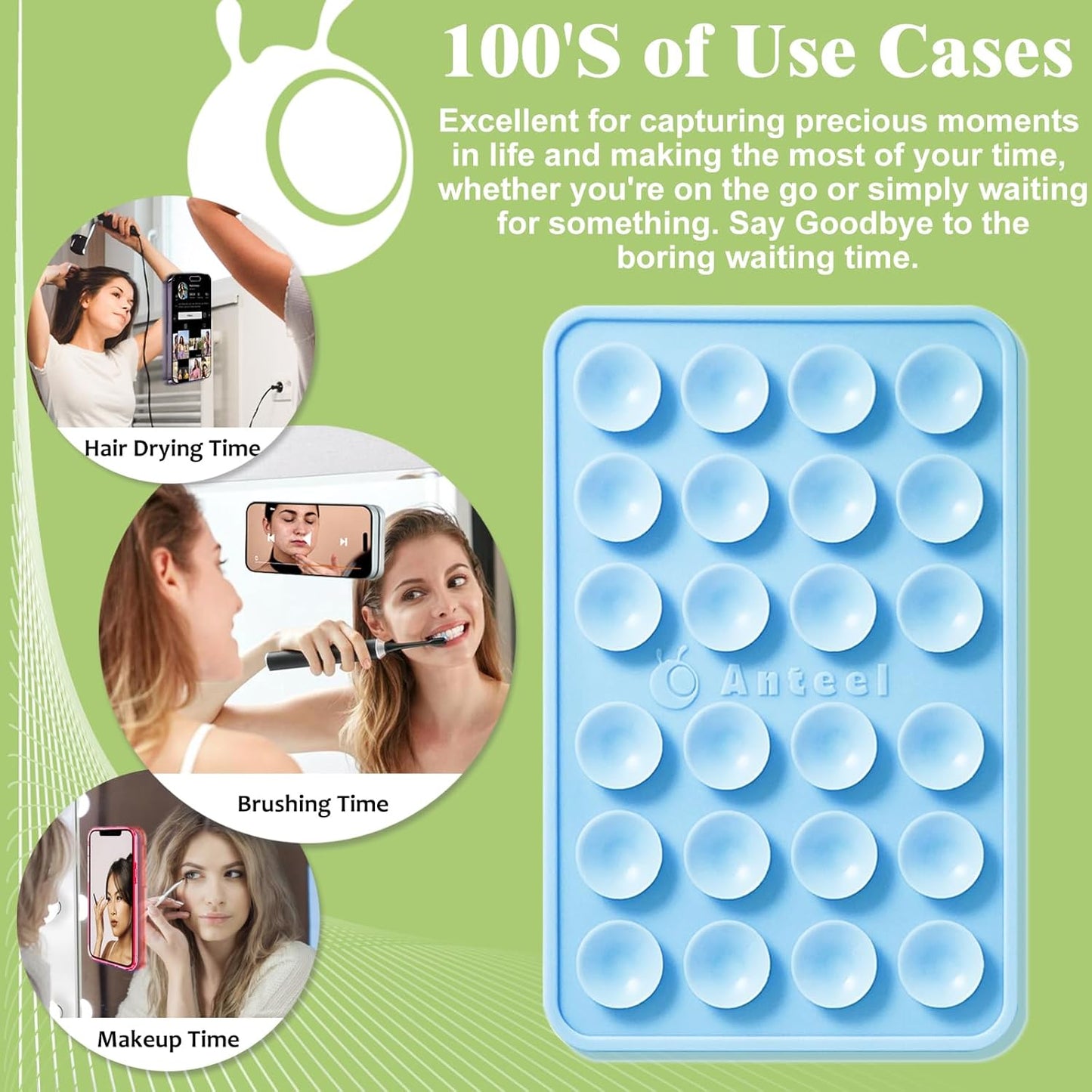 Anteel MAX Silicone Suction Phone Case Adhesive Mount, Upgraded Super Strong Grip, Durable, Easy to Use, Hands-Free Sticky Phone Holder for Selfies, Tiktok Videos, 2.56"x3.94" (LPE&LPE)