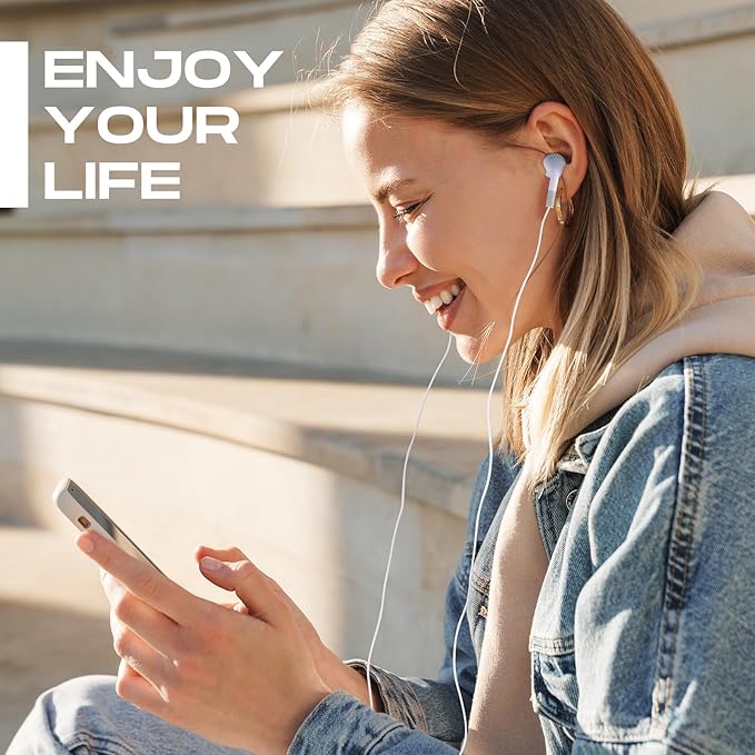 Konohan 150 Packs Earbuds Bulk Earphones with 3.5 mm Headphones Wired Ear Earbud Wired Earphone for Adult Teacher Office Home Computer Travel Library Individually Packed(White)