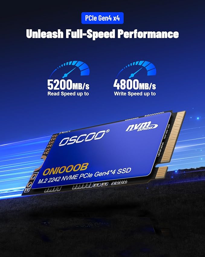 1TB M.2 2242 Gen4x4 NVMe PCIe SSD, Up to 5400MB/s Read, 3D NAND, Compact SSD for Ultrabooks, Laptops, Intel NUC, Lenovo ThinkPad, Dell Latitude, HP EliteBook, Mini PCs, Embedded Systems