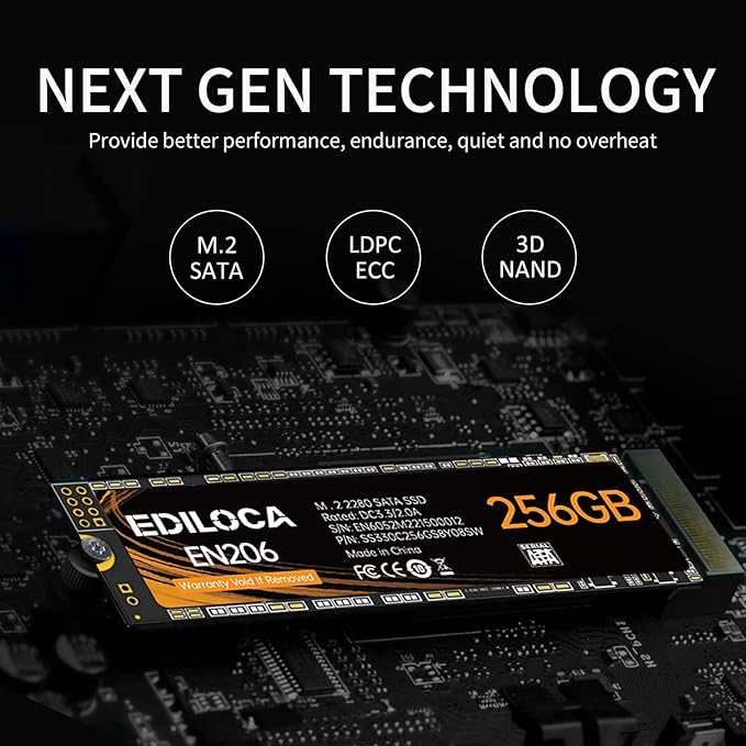 EN206 256GB 3D NAND TLC M.2 SSD, M.2 2280 SATA III 6Gb/s SSD Internal Hard Drive, Read/Write Speed up to 550/460 MB/s, Compatible with Ultrabooks, Tablet Computers and Mini PCs