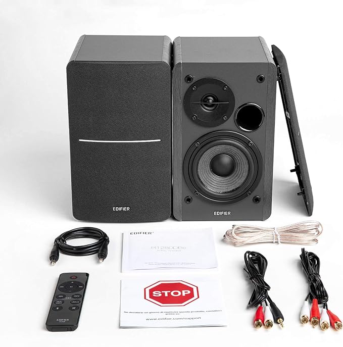 Edifier R1280DBs Active Bluetooth Bookshelf Speakers - Optical Input - 2.0 Wireless Studio Monitor Speaker - 42W RMS with Subwoofer Line Out - Black