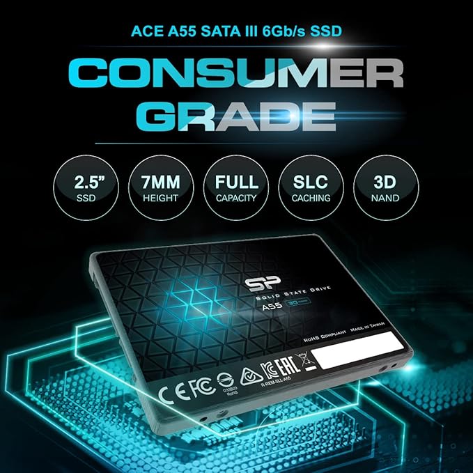 SP 512GB SSD 3D NAND A55 SLC Cache Performance Boost SATA III 2.5" 7mm (0.28") Internal Solid State Drive (SP512GBSS3A55S25)