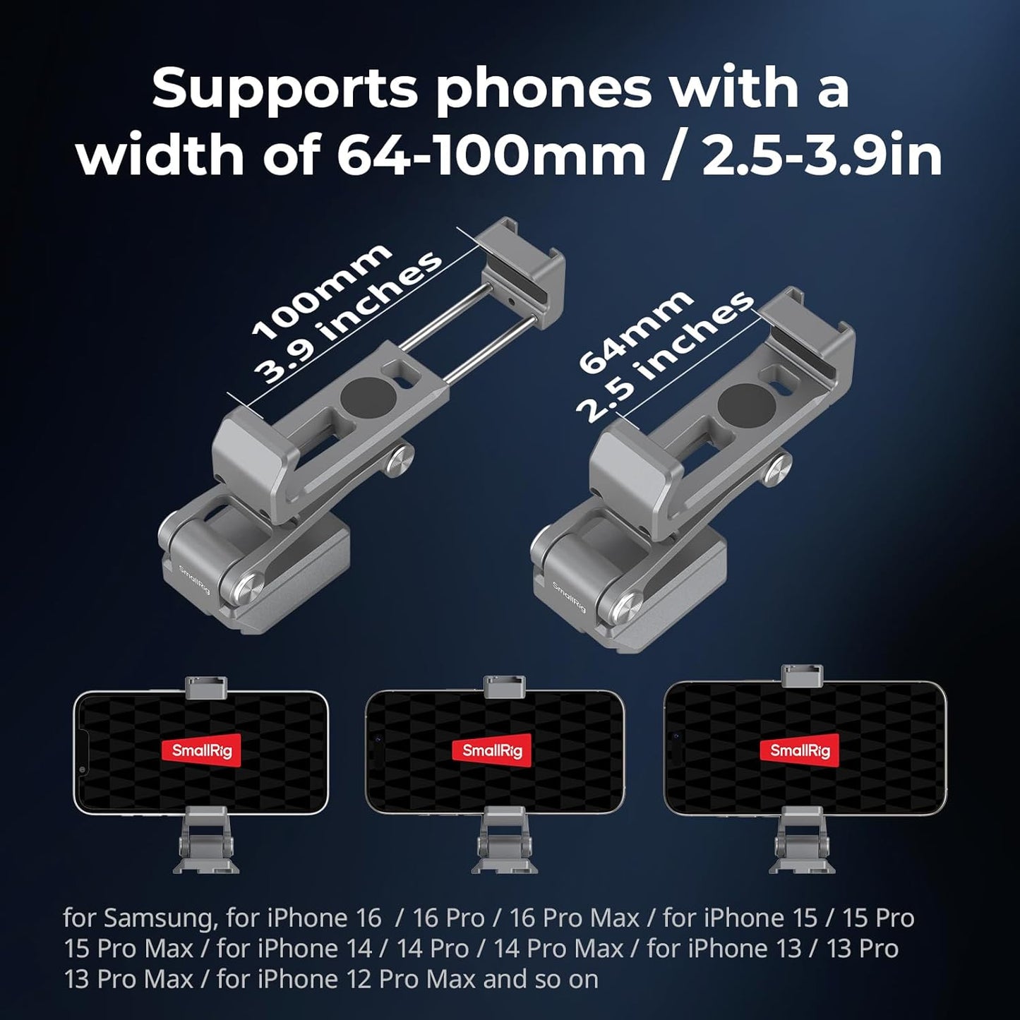 SMALLRIG Metal Phone Mount with Baseplate for Arca-Swiss,Compatible for DJI RS 4 Mini & RS 3 Mini, Cell Phone Mount Adapter Support Free Adjustment Joints, Phone Tripod Mount for iPhone 16 15-5338