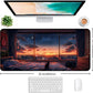 Anime Cat Fantasy Window Mouse Pad, Summer Mouse Pad Large Healing Night Scene, Game Table Pad XL Office Decoration Women's Laptop Keyboard Pad 35.4 x 15.7 x 0.12 Inches