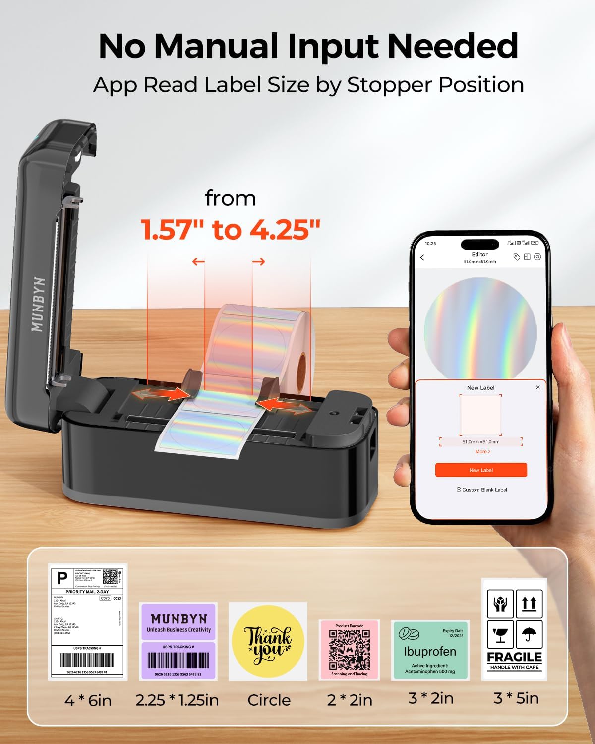 MUNBYN Bluetooth Thermal Label Printer RealWriter RW402B, 4x6 Shipping Label Printer for Small Business, Compatible with Android, iPhone and Windows, Mac, Chromebook, Ebay, USPS, FedEx, Shopify