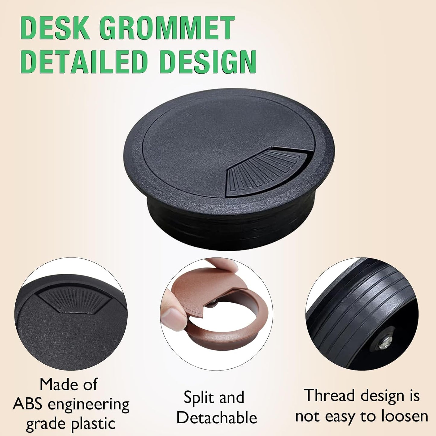 2 Pcs Desk Grommet 2-1/16" / 53 mm, Desk Cord Hole Cover, Cable Grommet ABS Plastic, Desk Hole Grommet for Home & Office Pc, Detachable Adjustable Cable Cord Organizer-Reddish Brown