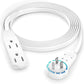 Maximm Cable 6 Ft 360° Rotating Flat Plug Extension Cord/Wire, 16 AWG Multi 3 Outlet Extension Wire, 3 Prong Grounded Wire - White - UL Certified