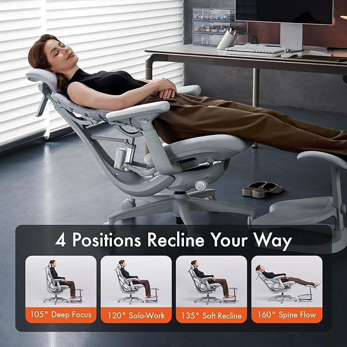 LiberNovo Dynamic Ergonomic Desk Chair + StepSync Footrest Bundle - Comfy Home Office Chair with Adaptive Lumbar Support, 160° Recline & Built-in Spine Stretch, Black+45cm