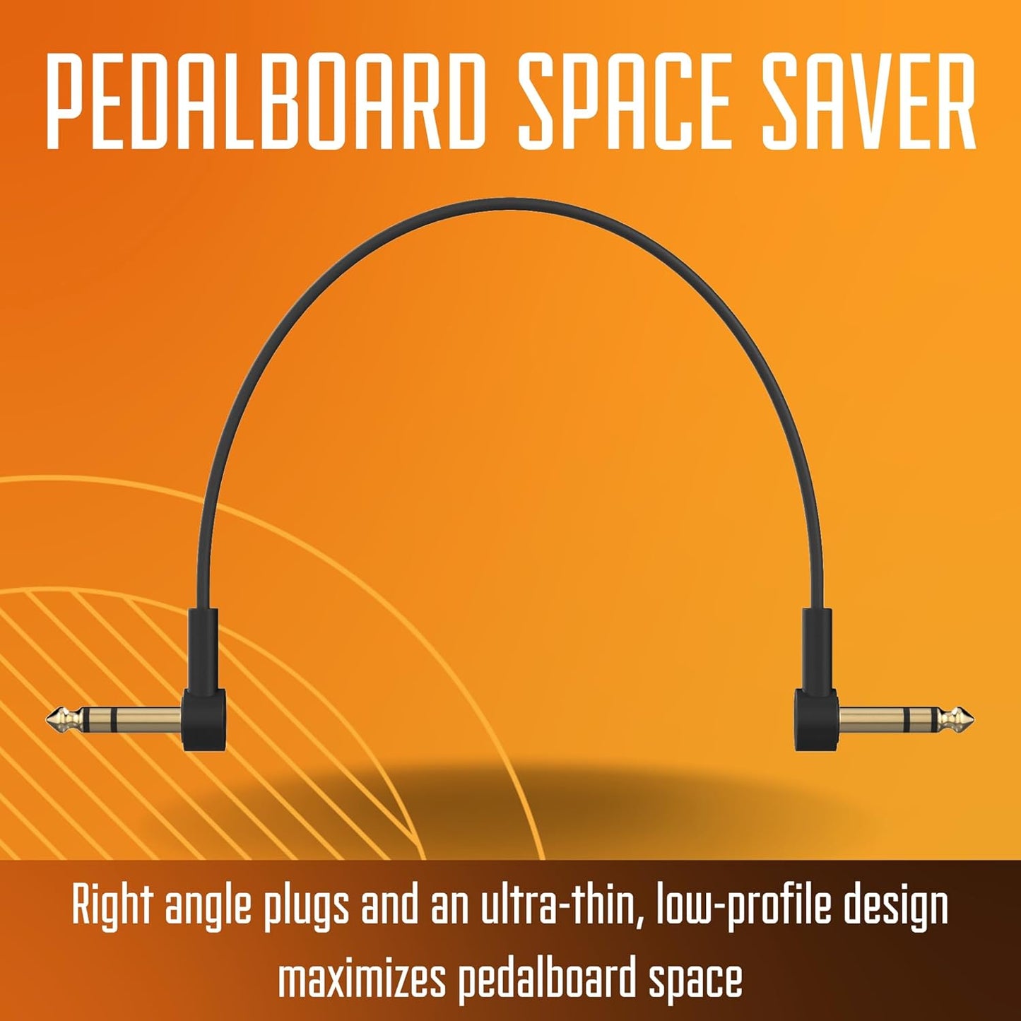 Rock Stock 1/4" Stereo TRS Flat Patch Cables - 18" Ultra-Thin, Right Angle, Low Profile, Gold Plated, Braided Shielding - Maximize Pedalboard Space, Eliminate Noise, Connect Guitar Effects Pedals
