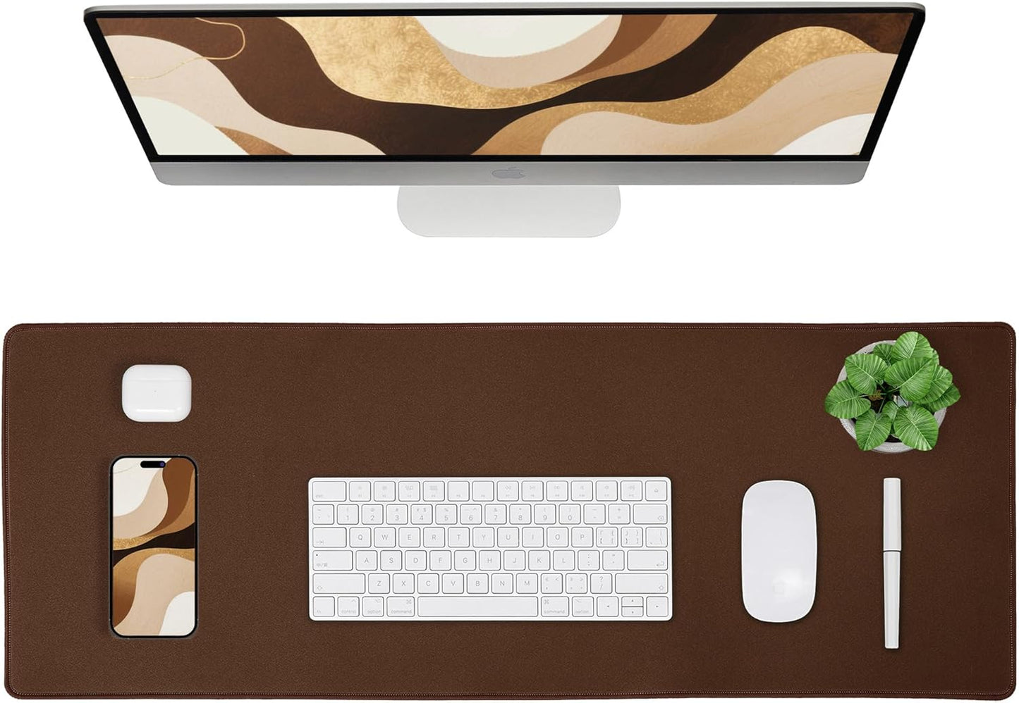 ALOANES Waterproof Mouse Pad with Durable Stitched Edge, XL Gaming Keyboard Pad, Non-Slip Rubber Base Mouse Mat, Extended Desk pad for Gamer, Office & Home, Brown Mousepad 31.5''x 11.8''x 0.12''