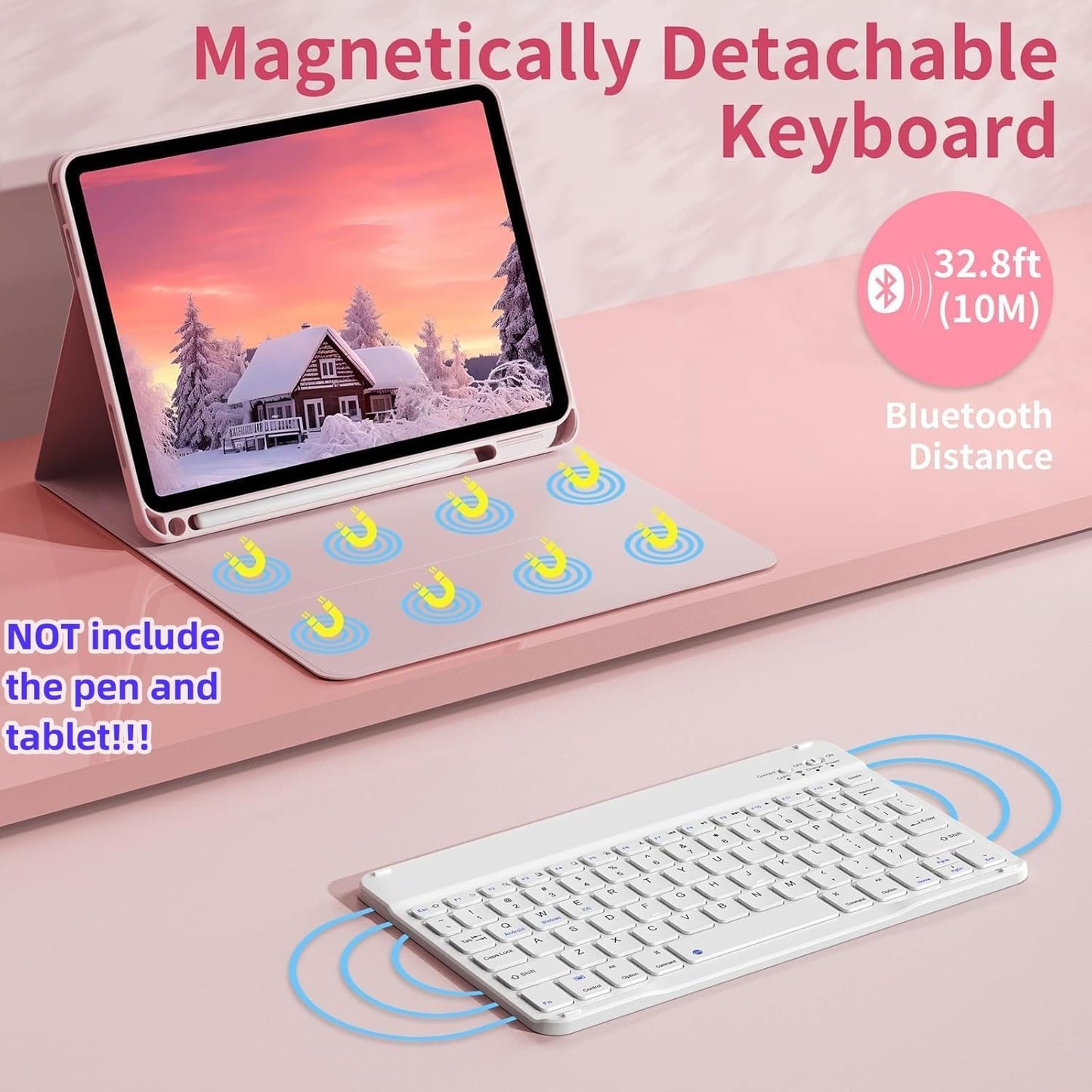 Keyboard Case for Galaxy Tab A8 10.5 Inch 2022, Slim Lightweight 7 Color Rainbow Backlight Detachable Magnetic Keyboard Cover with S Pen Holder,Black