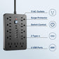 2PCS 6 FT Flat Plug Surge Protector Power Strip,11 Multiple AC Outlets with 6 USB Ports (2 USB C), 6 Feet Extension Cord, 1250W/10A, One Touch Switch Button, 17 in 1 Compact powerstrip