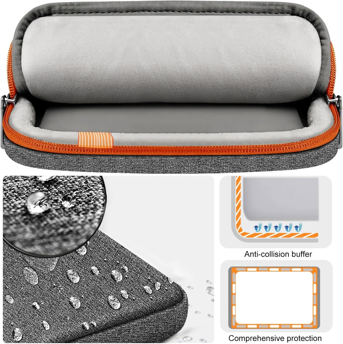 Hseok Laptop Case 15 15.6 16 inch Sleeve with Handle and Hidden Strap,Compatible with MacBook Pro 15.4 16, 360° Protective PC Briefcase with 4 Pockets for Laptop Accessory,Easy to Carrying,Gray-Orange