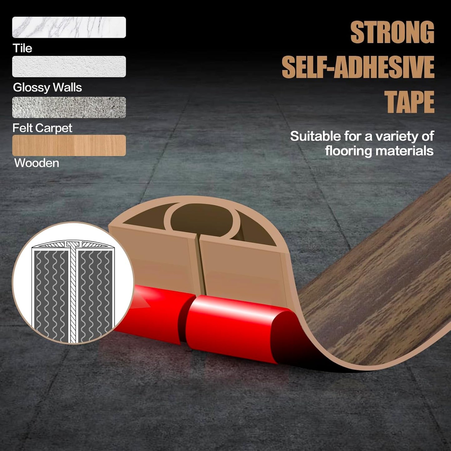 Floor Cord Cover Self Adhesive Cord Hider,3.3FT Cable Management, Extension Strip Protector for Wires, Prevent Cable Trips for Offices, Gyms, Exhibitions Cavity:0.51"(W) x 0.3"(H) Wood Walnut