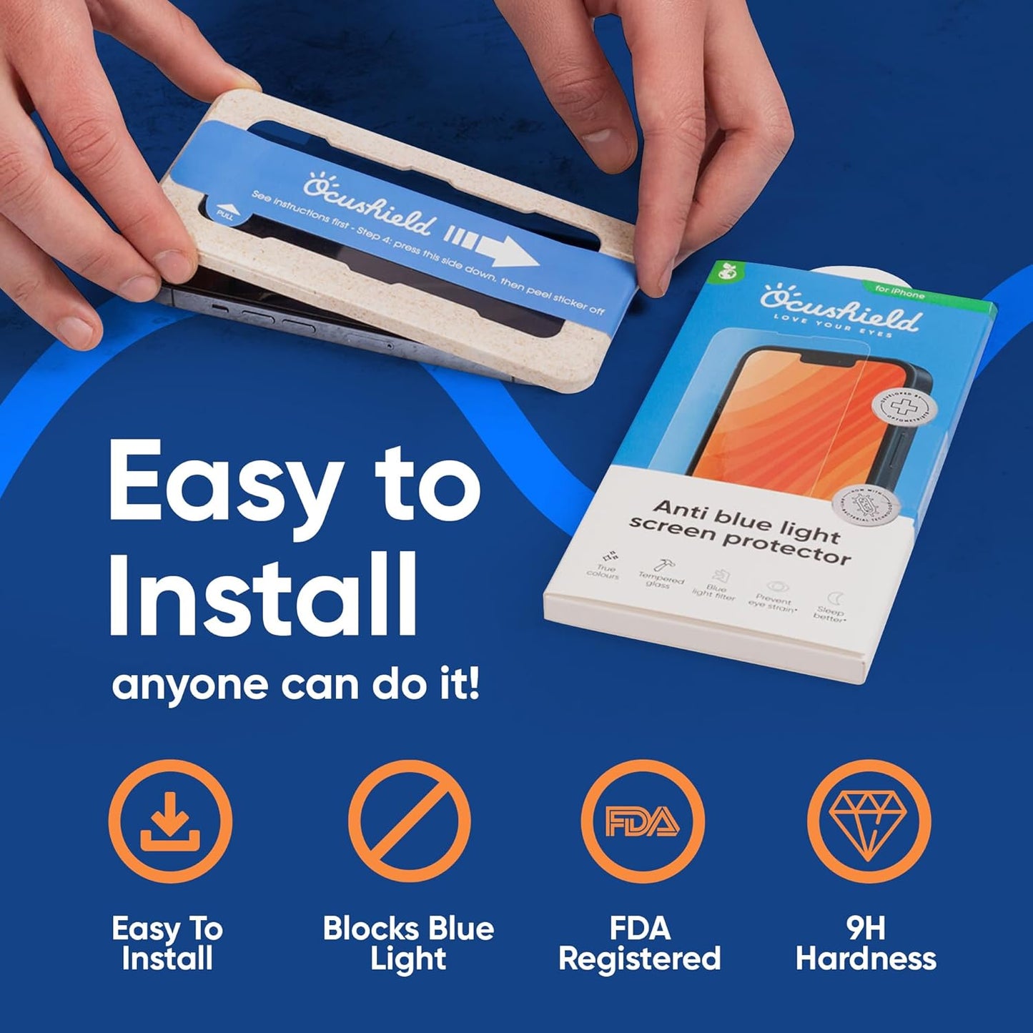 Ocushield Anti Blue Light Tempered Glass Screen Protector for iPhone 16 (6.1") - Protect Your Eyes, Reduce Migraines & Improve Sleep