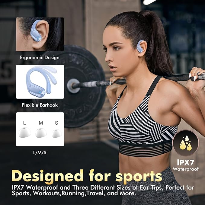 Wireless Earbuds, Bluetooth Headphones, Ear Buds with 80hr Playtime, LED Power Display, Noise Canceling, LED Power Display, IPX7 Waterproof Earphones for Gym/Workout/Sport（Blue）