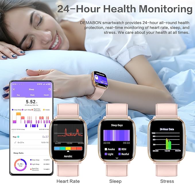 Smart Watches for Women, 1.75" AMOLED Fitness Tracker with Da GPT AI Assistant, Bluetooth Call, Heart Rate BP SpO2 Sleep Monitor, IP68 Waterproof Smart Watch for iPhone Android