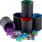 5 Pack Black Leather Dice Cups with Colorful Velvet Felt-Lined Interior and 30 Matching Colorful Transparent Dices
