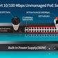 STEAMEMO 28 Port PoE Switch, 24 PoE+ Port@ 360W, 2 Gigabit Uplink, 2*1G SFP, 802.3af/at, Metal Casing 19-inch Rackmount, Overload Protection w/ Port, Unmanaged Plug and Play