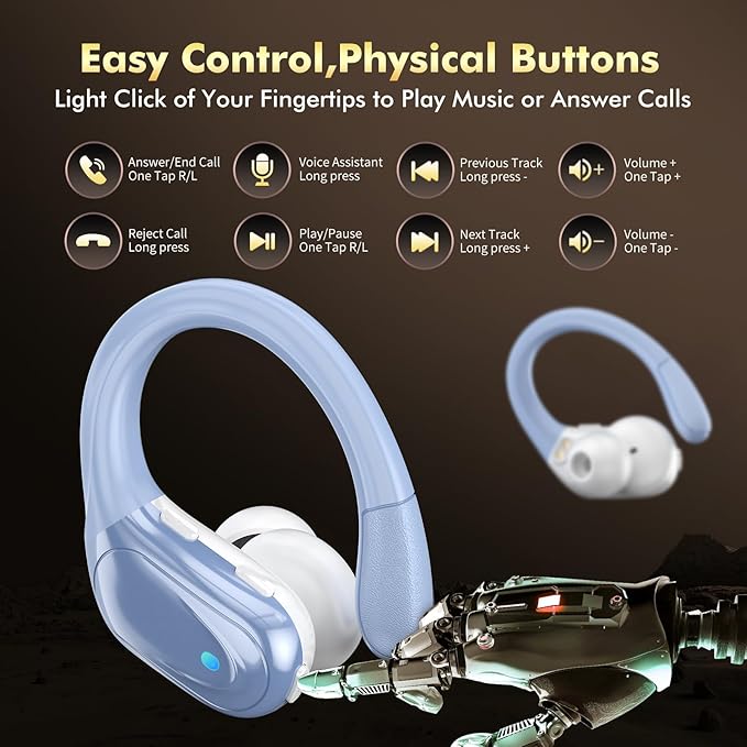 Wireless Earbuds, Bluetooth Headphones, Ear Buds with 80hr Playtime, LED Power Display, Noise Canceling, LED Power Display, IPX7 Waterproof Earphones for Gym/Workout/Sport（Blue）