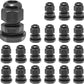 20 Pcs 1/4" NPT Nylon Cable Glands, IP68 Waterproof Adjustable Cord Grip Cable Connector Strain Relief Wire Protectors for 4-6mm Cable Diameter, Black